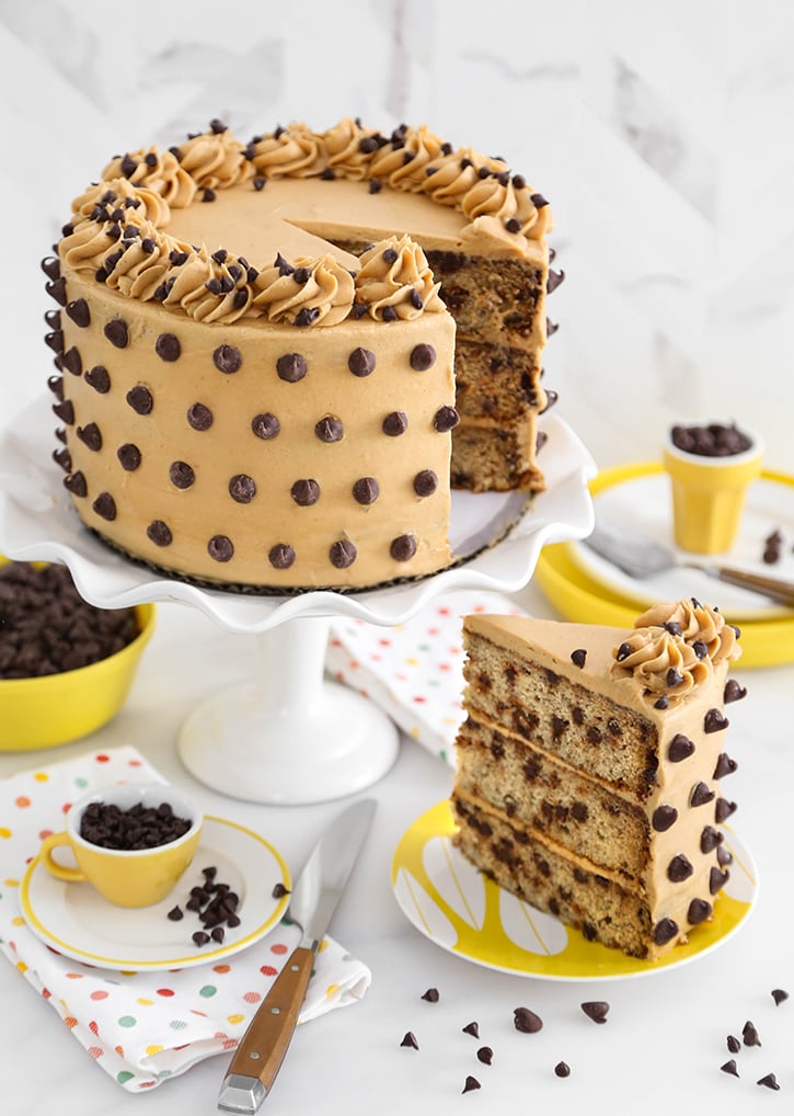Banana Chocolate Chip Cake with Peanut Butter Frosting